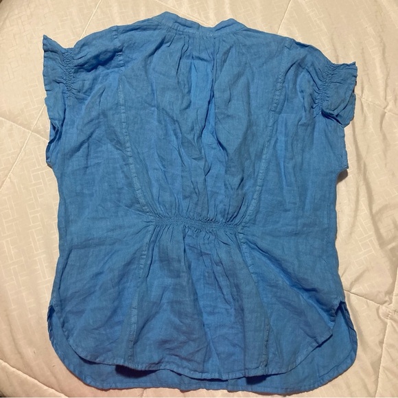 Pilcro (Anthropologie) Blue Cap Sleeve 100% Linen Blouse | Smocking | Breezy - Picture 7 of 10